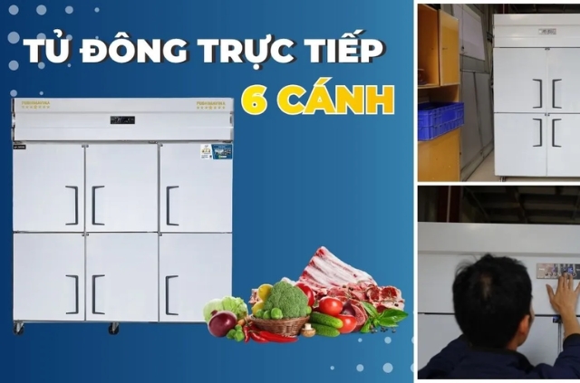 Tủ đông công nghiệp 6 cánh làm lạnh trực tiếp.